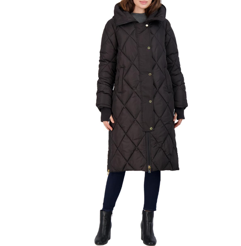 Via Spiga Women's Diamond Quilted Long Hooded Winter Puffer Coat